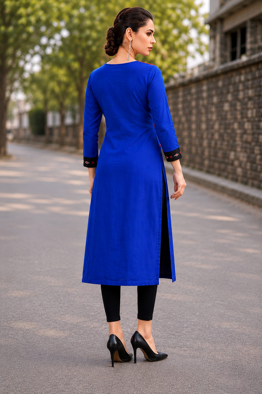Royal Blue & Red Sambalpuri Ikat Cotton Kurti