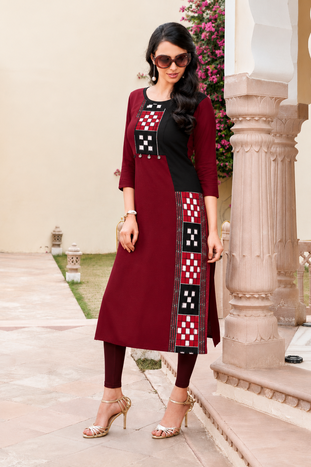 Maroon Sambalpuri Ikat Cotton Kurti