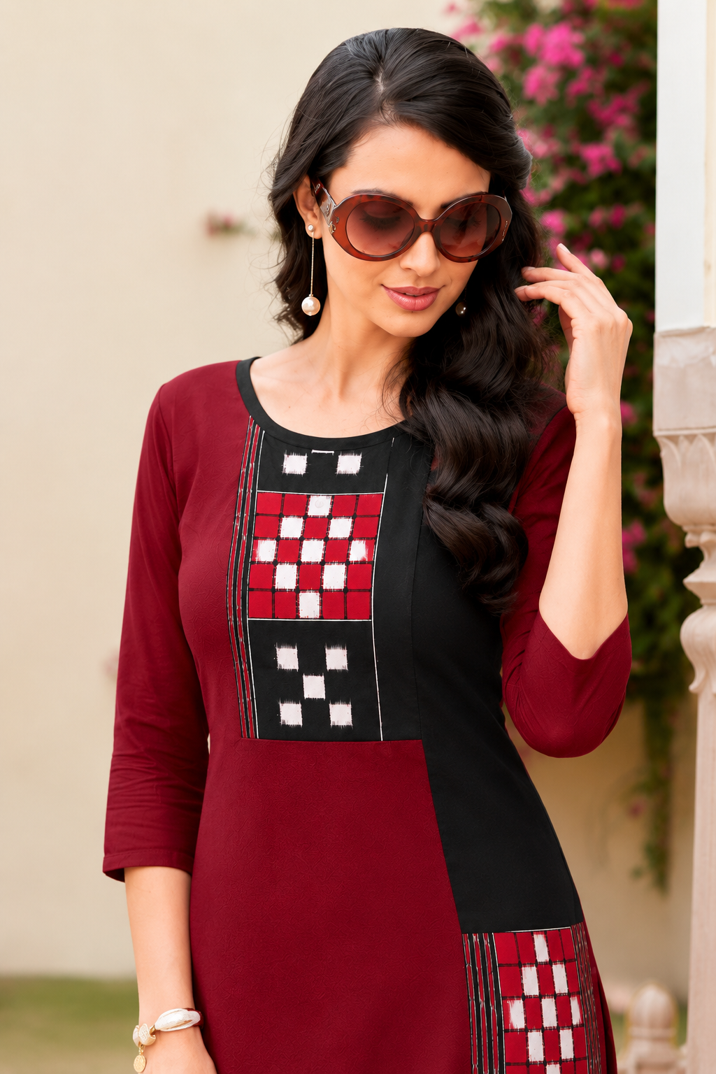 Maroon Sambalpuri Ikat Cotton Kurti