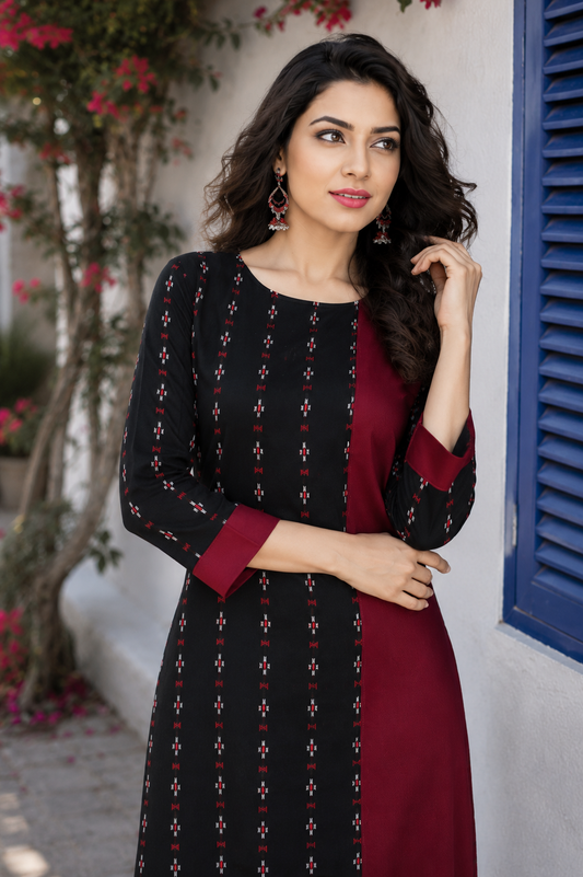 Black Sambalpuri Ikat Cotton Kurti