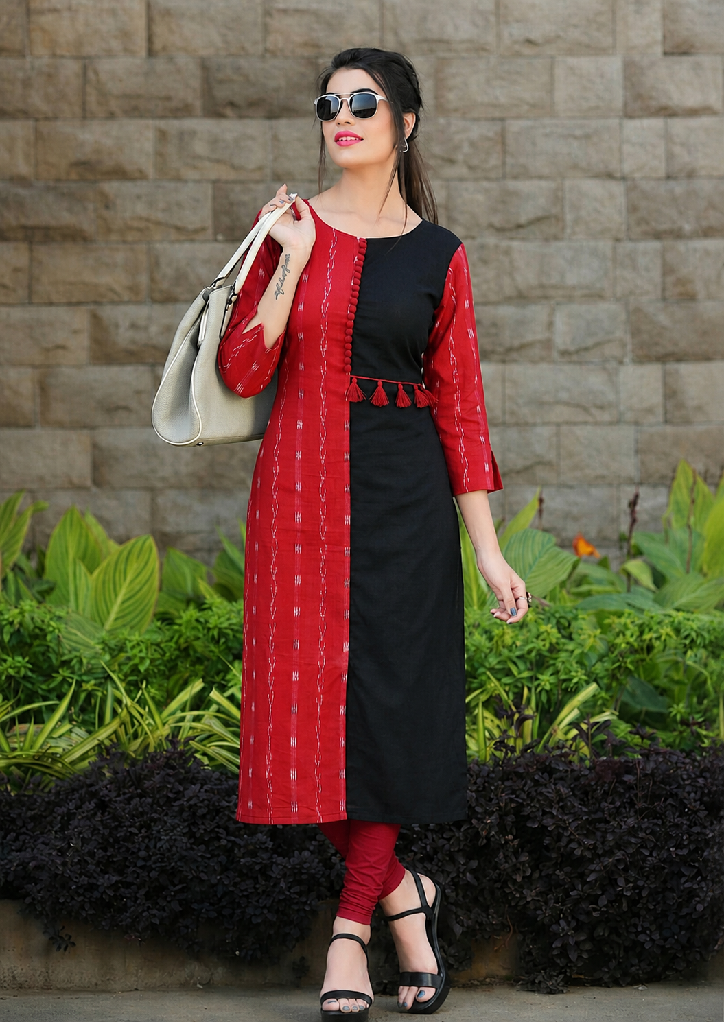 Red & Black Sambalpuri Ikat Cotton Kurti