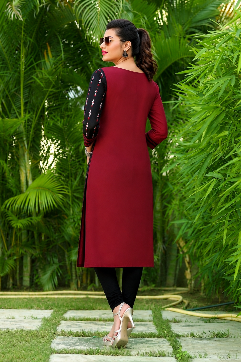 Black & Maroon Sambalpuri Ikat Cotton Kurti