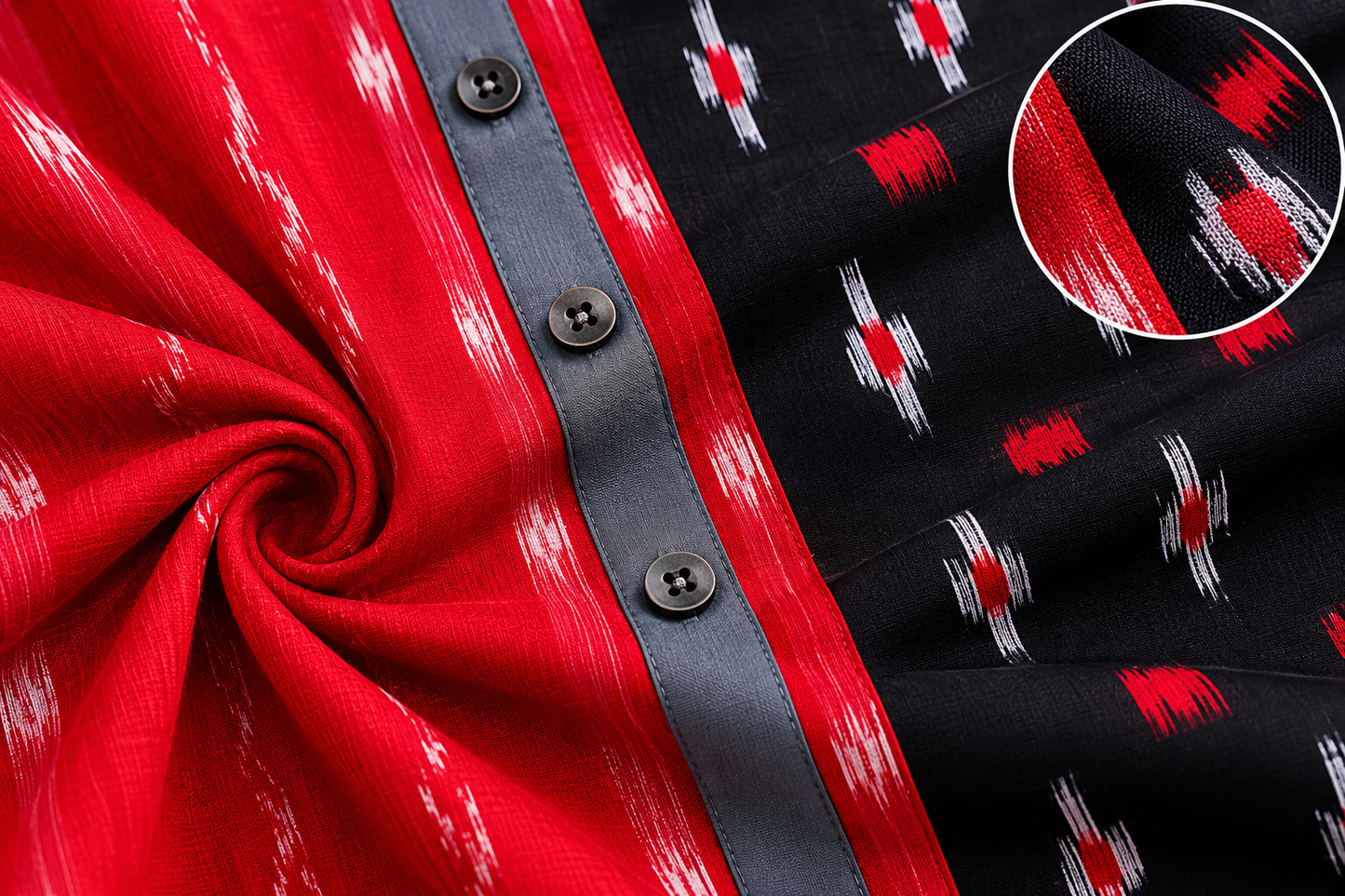 Black & Red Sambalpuri Ikat Cotton Kurti