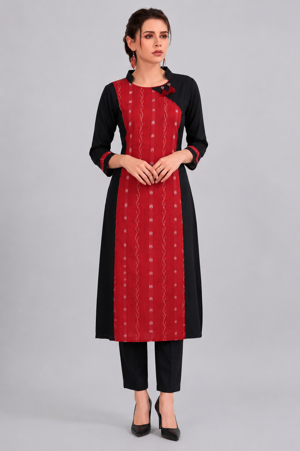 Black & Red Sambalpuri Ikat Cotton Kurti
