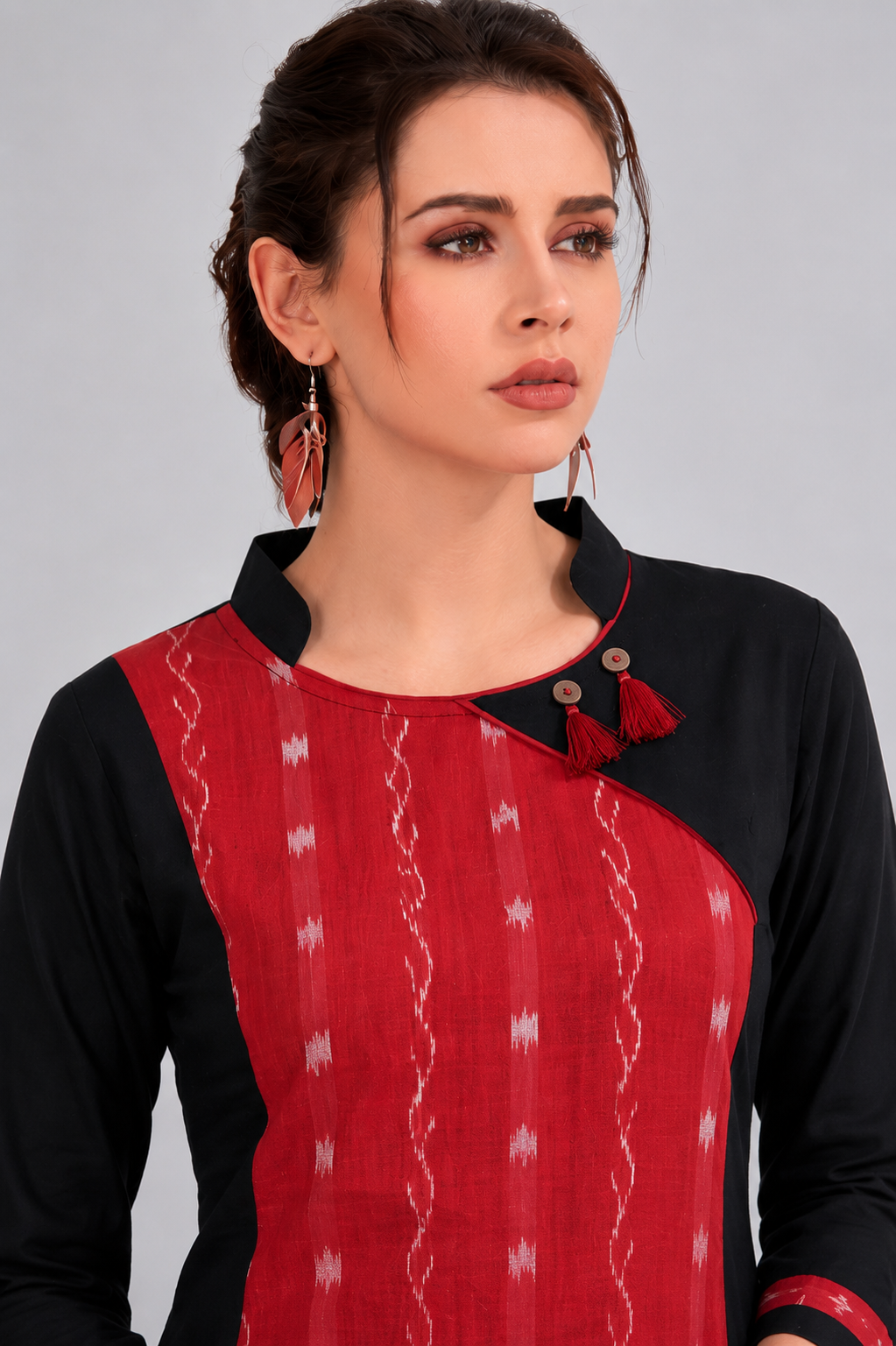 Black & Red Sambalpuri Ikat Cotton Kurti