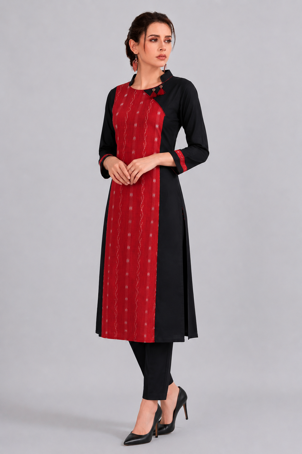 Black & Red Sambalpuri Ikat Cotton Kurti