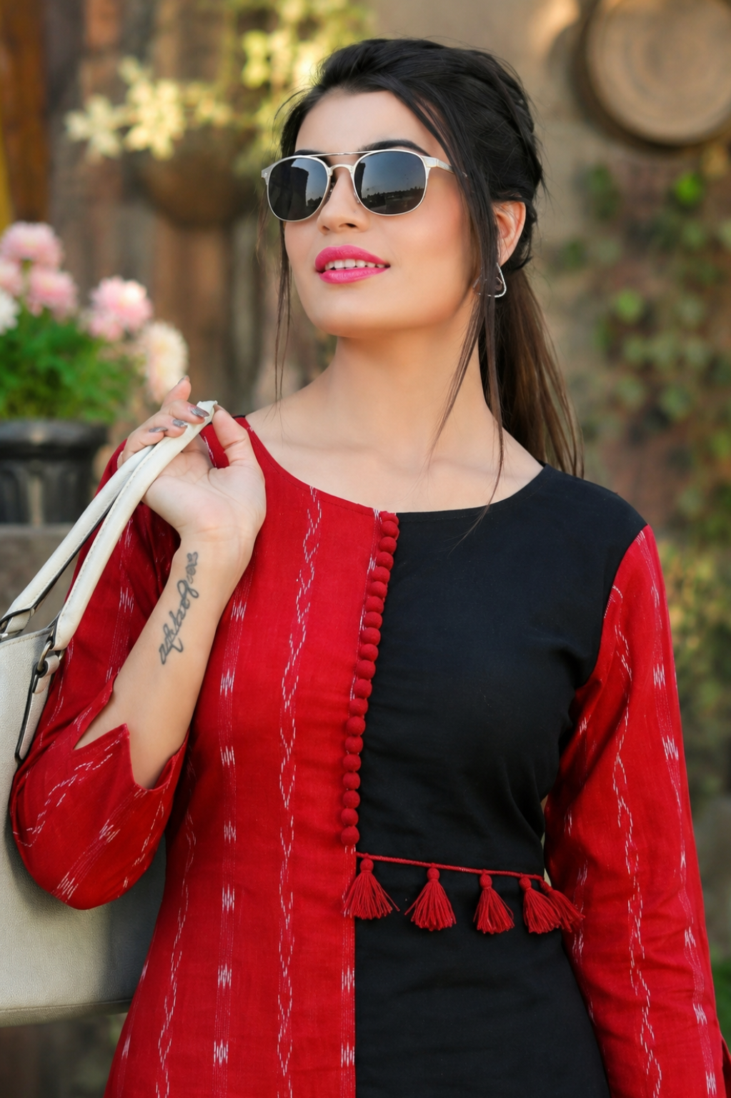 Red & Black Sambalpuri Ikat Cotton Kurti