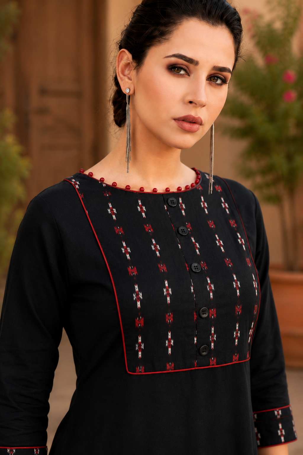 Black Sambalpuri Ikat Inspired Cotton Kurti