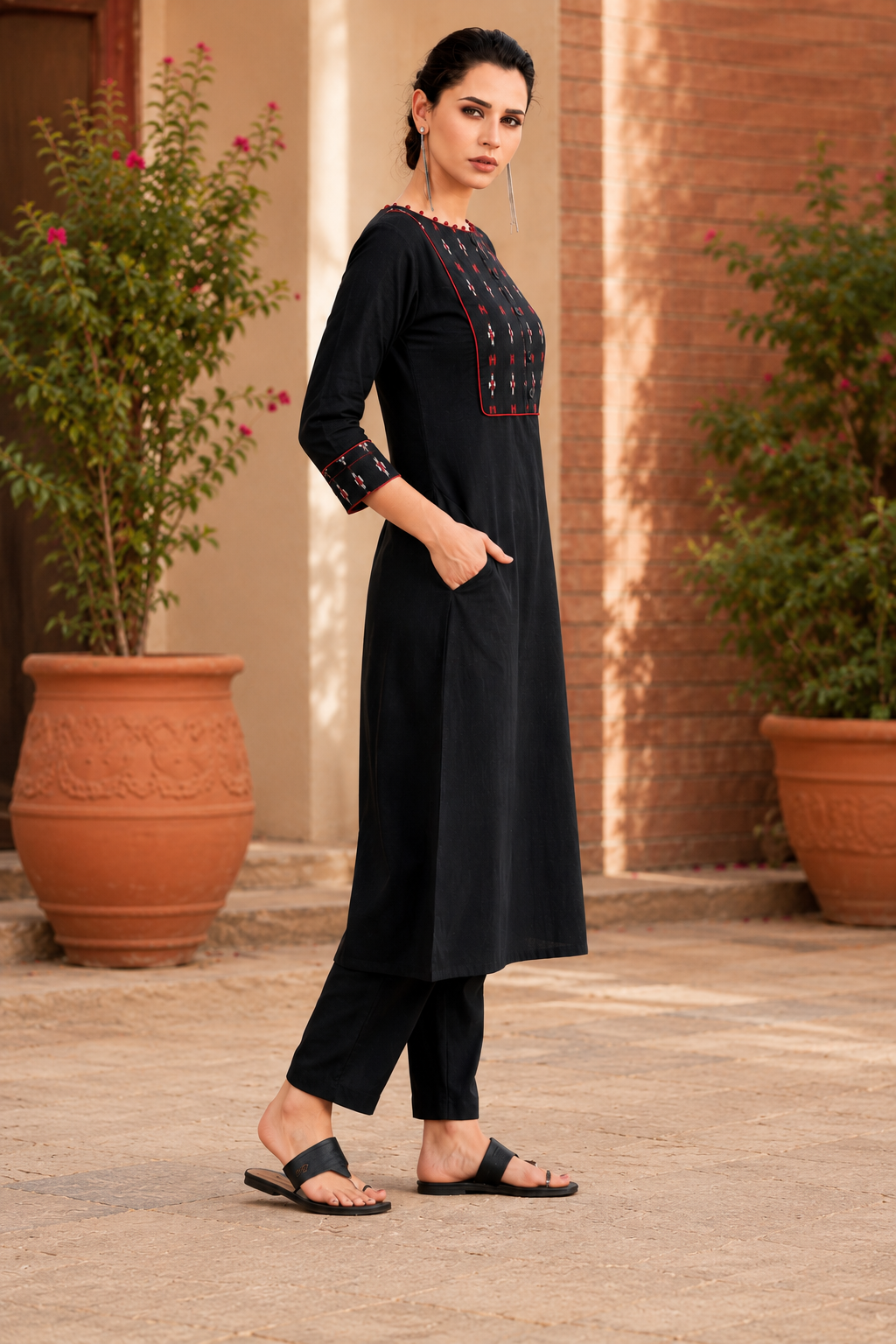 Black Sambalpuri Ikat Inspired Cotton Kurti
